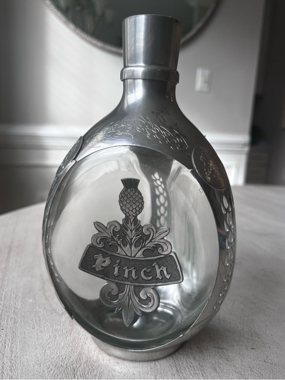 Vintage Haig Pinch Scotch Whisky Decanter Bottle w/ Pewter Overlay Royal Holland